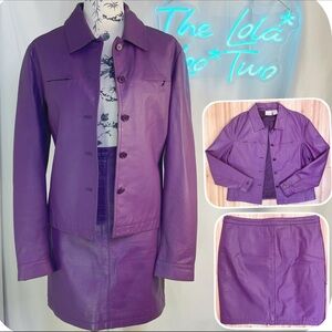 Vintage 90’s Newport News Purple Calf Leather Jacket & Skirt Set • PERFECT COND.